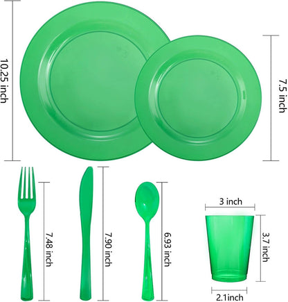 COLOSUS 36 Guests Green Plastic Party Plates Disposable Dinnerware set (216pcs)