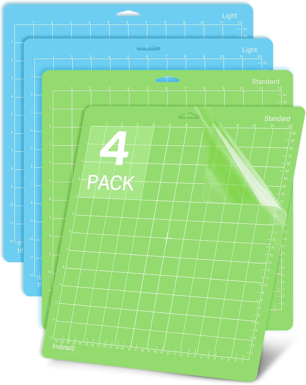 Gwybkq Cutting Mat for Cricut Maker 3/Maker/Explore 3/Air 2/Air/One 4 Pack 12x12 Standard/Light Cut Replacement Accessories Green/Blue Card Adhesive Sticky Mats