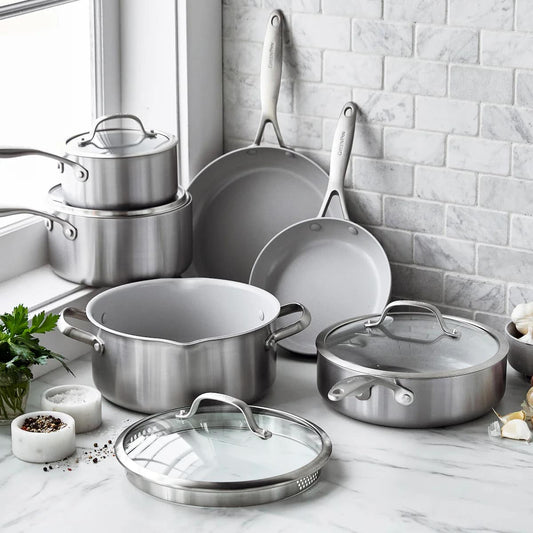 GreenPan GP5 Ceramic Non-Stick Stainless Steel 10-piece Cookware Set- $400