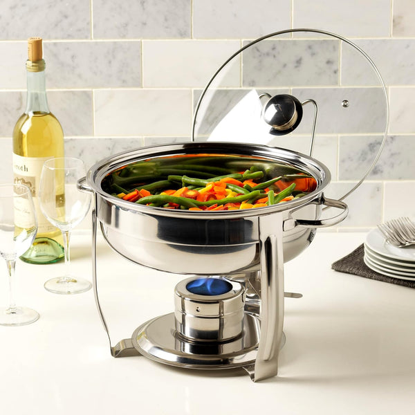 Denmark Round Chafing Dish, 4 Quart, Stainless Steel, 7-Piece