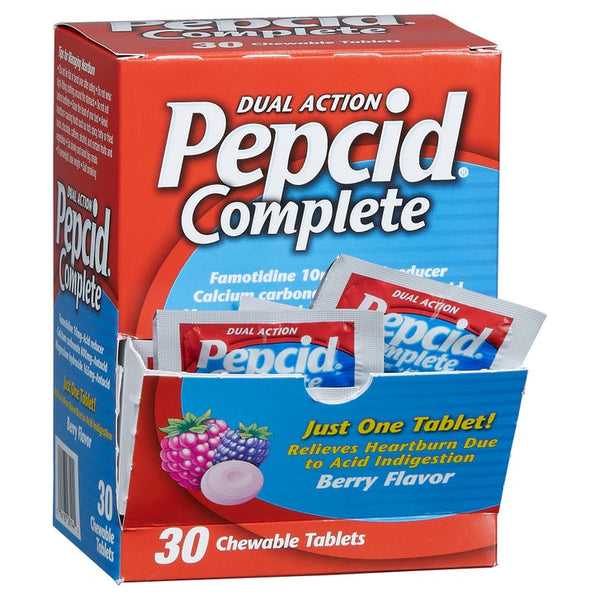 Pepcid Complete Dual Action Acid Reducer and Antacid, Chewable Tablet, Berry, Dispenser Pack, 30-count