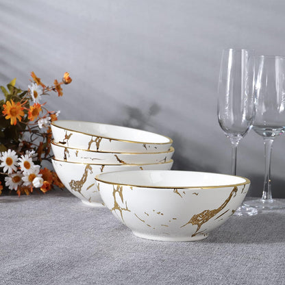 Fanquare Gold Marble Crereal Bowls 24 oz, Porcelain Soup Bowls Set of 4