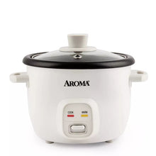 Aroma 4 Cup Pot Style Rice Cooker White: Nonstick, Stay-Cool Handles, 1 Setting, 250W, Includes Glass Lid & Manual