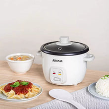 Aroma 4 Cup Pot Style Rice Cooker White: Nonstick, Stay-Cool Handles, 1 Setting, 250W, Includes Glass Lid & Manual