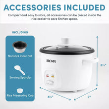 Aroma 4 Cup Pot Style Rice Cooker White: Nonstick, Stay-Cool Handles, 1 Setting, 250W, Includes Glass Lid & Manual