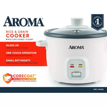 Aroma 4 Cup Pot Style Rice Cooker White: Nonstick, Stay-Cool Handles, 1 Setting, 250W, Includes Glass Lid & Manual