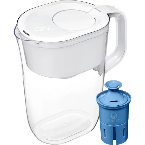 Brita Water Filter 10-Cup Tahoe Water Pitcher Dispenser with Elite Water Filter - White: Easy-Fill Lid, Electronic Indicator