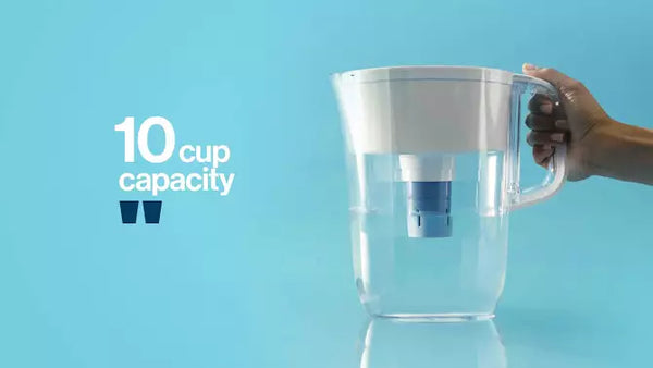 Brita Water Filter 10-Cup Tahoe Water Pitcher Dispenser with Elite Water Filter - White: Easy-Fill Lid, Electronic Indicator