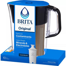 Brita Water Filter 10-Cup Tahoe Water Pitcher Dispenser - Black: Easy-Fill Lid, Electronic Indicator