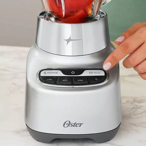 Oster 2-in-1 One Touch Blender - Stainless Steel: Glass Jar, 6 Speeds, Smoothies, Ice Crush, Dishwasher-Safe Parts