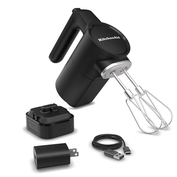 KitchenAid Go Cordless Hand Mixer Battery Included KHMR762: 7 Speeds, Black Matte, Dishwasher-Safe Parts, Metal & Plastic