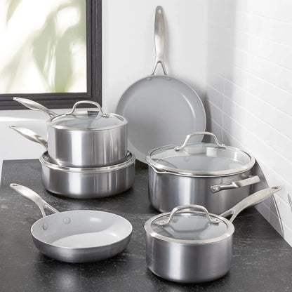 GreenPan GP5 Ceramic Non-Stick Stainless Steel 10-piece Cookware Set- $400