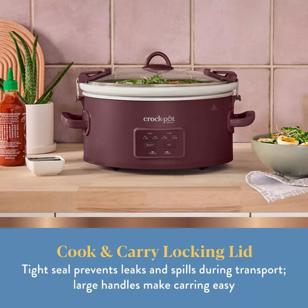 Crock-Pot 6qt Cook & Carry Programmable Slow Cooker Ceramic Lambrusco Red: 3 Settings, Dishwasher-Safe Parts, 210W