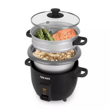 Aroma 6 Cup Rice Cooker with Outer Steam Tray Black