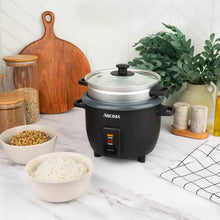 Aroma 6 Cup Rice Cooker with Outer Steam Tray Black