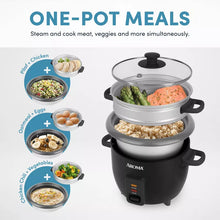 Aroma 6 Cup Rice Cooker with Outer Steam Tray Black