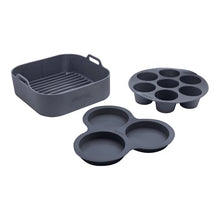 Gourmia Reusable 3pc Silicone Air Fryer Accessory Set with Basket Liner, Egg Bites Mold & Muffin Pan: Dishwasher-Safe, Hand Wash, Black, 1.49 lbs