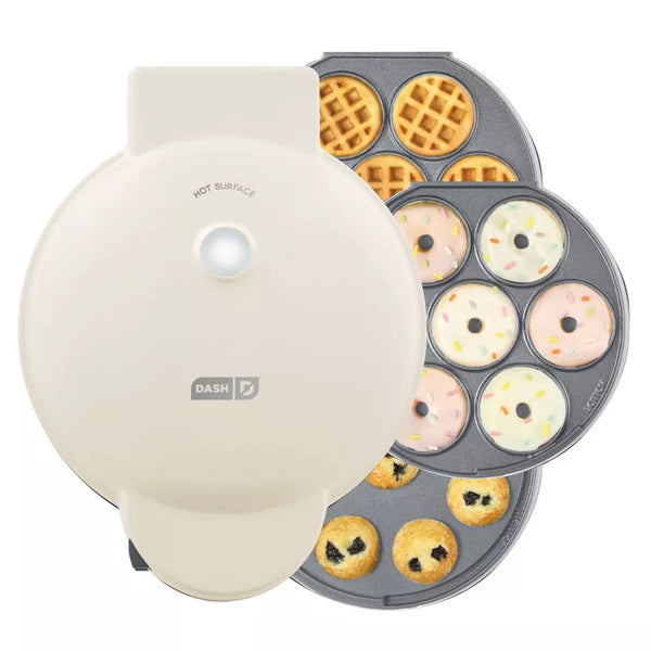 Dash MultiMaker Treat Maker System with Waffle Bite, Mini Donut, & Mini Cupcake Plates Cream: Nonstick, 7 Cavities, 800W
