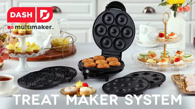 Dash MultiMaker Treat Maker System with Waffle Bite, Mini Donut, & Mini Cupcake Plates Cream: Nonstick, 7 Cavities, 800W