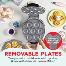 Dash MultiMaker Treat Maker System with Waffle Bite, Mini Donut, & Mini Cupcake Plates Cream: Nonstick, 7 Cavities, 800W