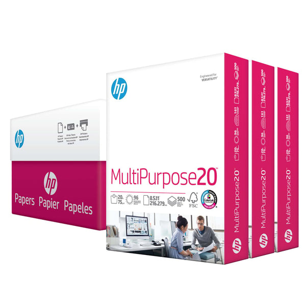 HP MultiPurpose20 Paper, 8.5" x 11", 3 Reams (1,500 Sheets)