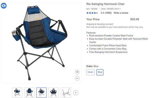 Rio Swinging Hammock Chair - NEW - Retail $59.99