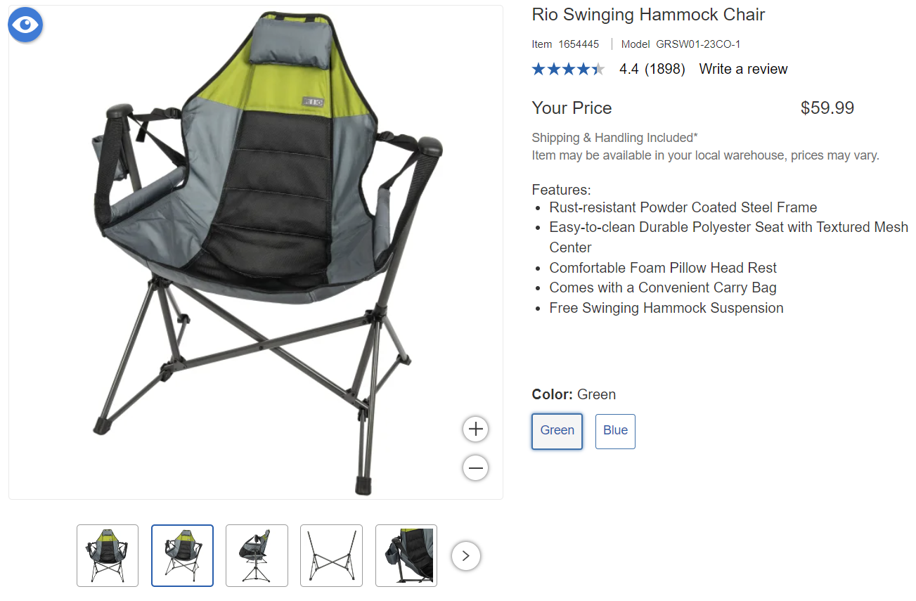 Rio Swinging Hammock Chair - NEW - Retail $59.99