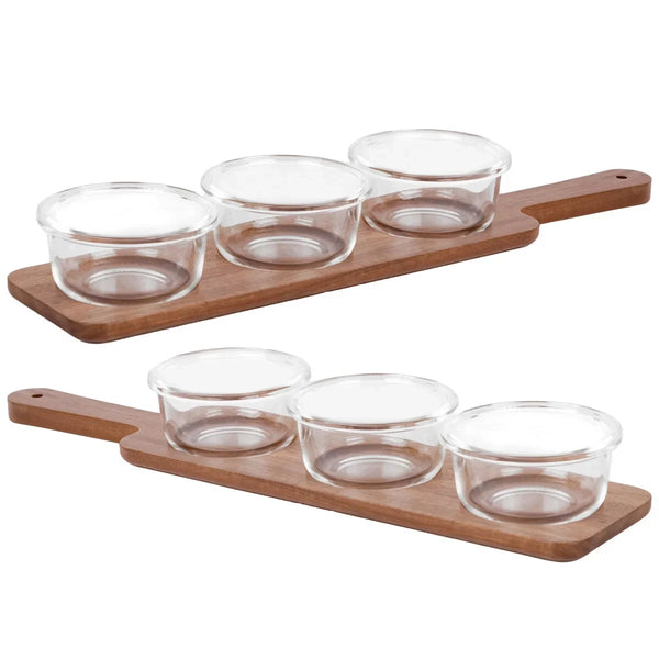 Home Essentials Serving Set 8 Pieces 2 Acacia Serving Boards with 6 Glass Bowls